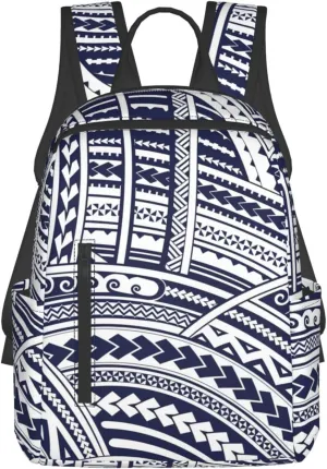 BREAUX Blue Polynesian Maori Tribal Pattern Lightweight Backpack Travel Shoulder Bag Laptop Backpack High Density Twill Composite Fabric