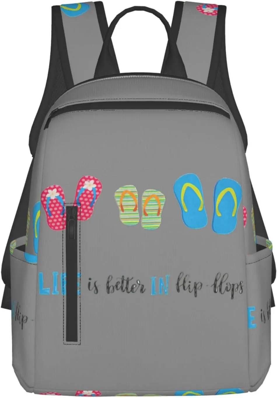 BREAUX Flip Flops Calligraphy Beach Shoes Lightweight Backpack Travel Shoulder Bag Laptop Backpack High Density Twill Composite Fabric