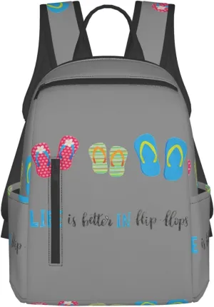 BREAUX Flip Flops Calligraphy Beach Shoes Lightweight Backpack Travel Shoulder Bag Laptop Backpack High Density Twill Composite Fabric