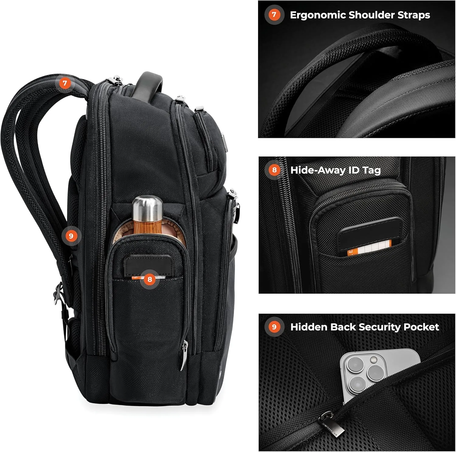 Briggs & Riley Medium Cargo Backpack for Women & Men - Daypack for Work, Personal Item Travel Bag, Lightweight & Durable, Padded Straps, Fits up to 15" Laptop - @work Collection, Black