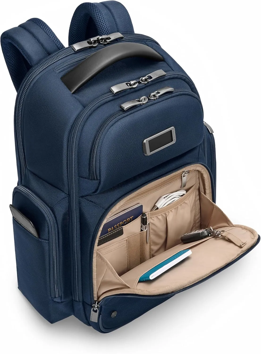 Briggs & Riley Medium Cargo Backpack for Women & Men - Daypack for Work, Personal Item Travel Bag, Lightweight & Durable, Padded Straps, Fits up to 15" Laptop - @work Collection, Navy