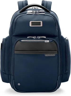 Briggs & Riley Medium Cargo Backpack for Women & Men - Daypack for Work, Personal Item Travel Bag, Lightweight & Durable, Padded Straps, Fits up to 15" Laptop - @work Collection, Navy