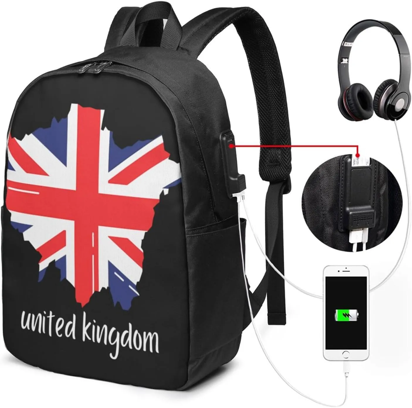 British England UK English Flag Laptop Backpacks Travel Backpack Casual Business Daypack Sport Rucksack Computer Bag Fits up to 17 Inch Notebook with USB Port