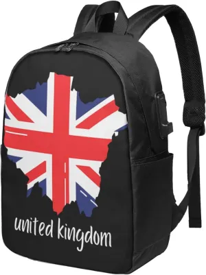 British England UK English Flag Laptop Backpacks Travel Backpack Casual Business Daypack Sport Rucksack Computer Bag Fits up to 17 Inch Notebook with USB Port