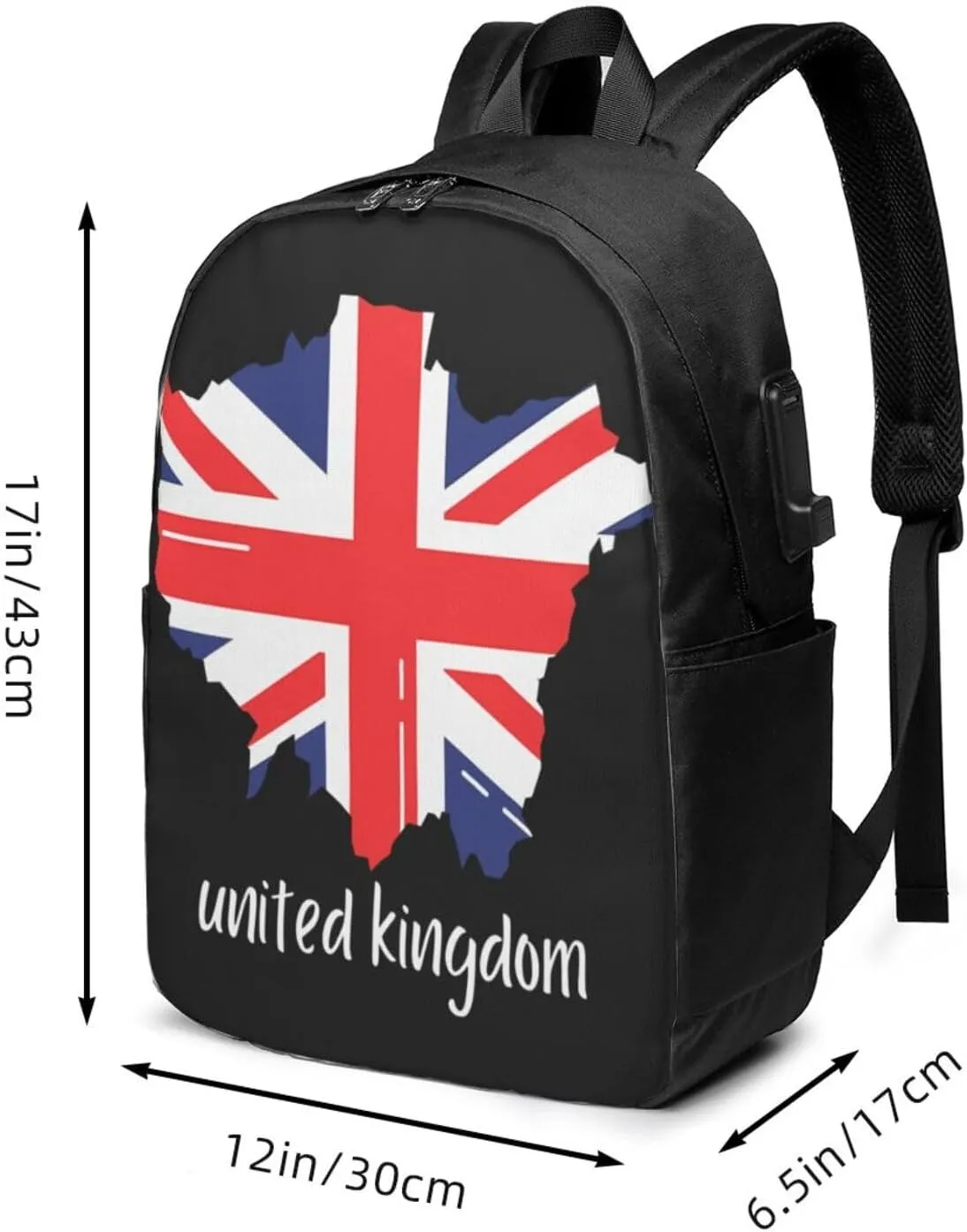 British England UK English Flag Laptop Backpacks Travel Backpack Casual Business Daypack Sport Rucksack Computer Bag Fits up to 17 Inch Notebook with USB Port