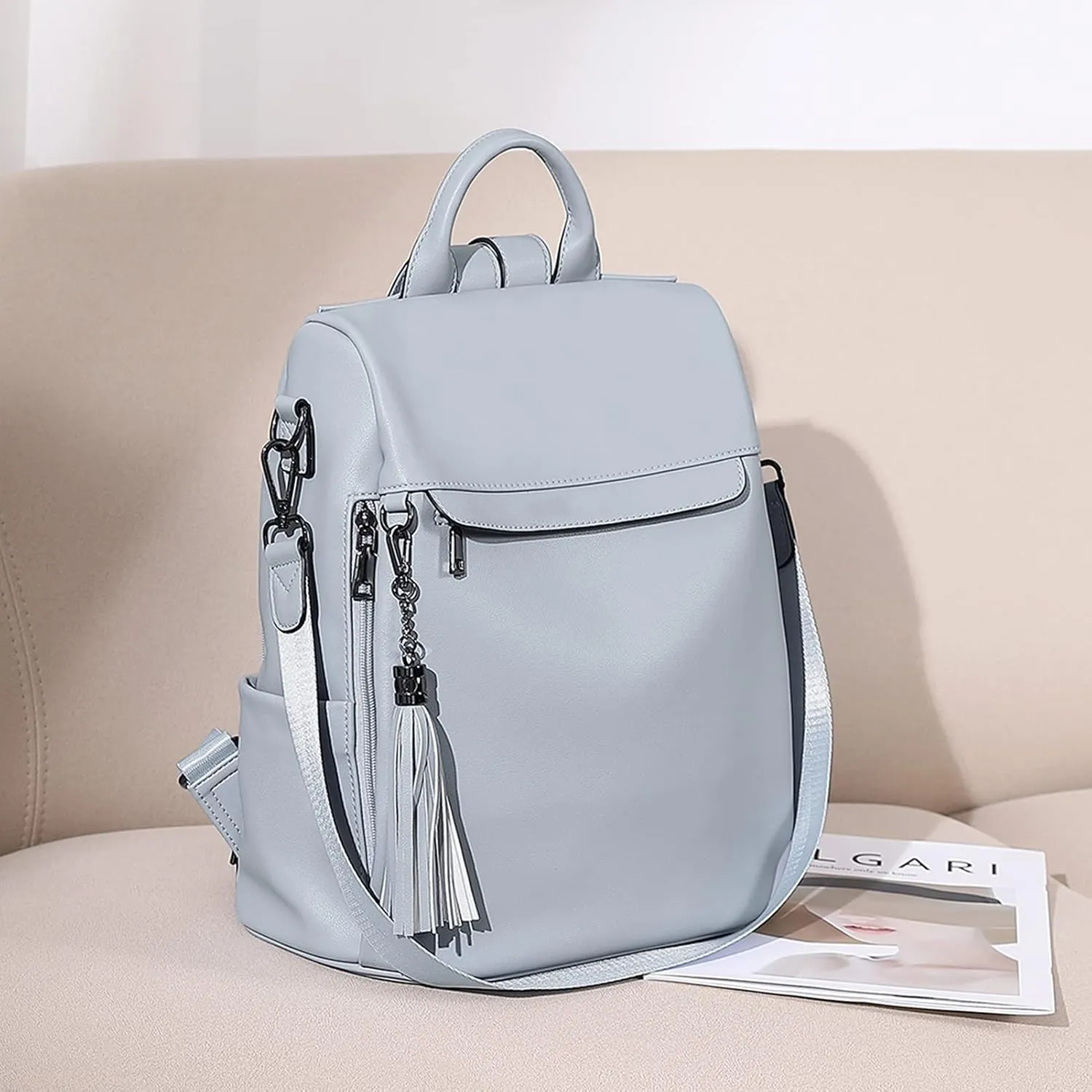 BROMEN Backpack Purse for Women Leather Anti-theft Travel Fashion Shoulder Bag Blue
