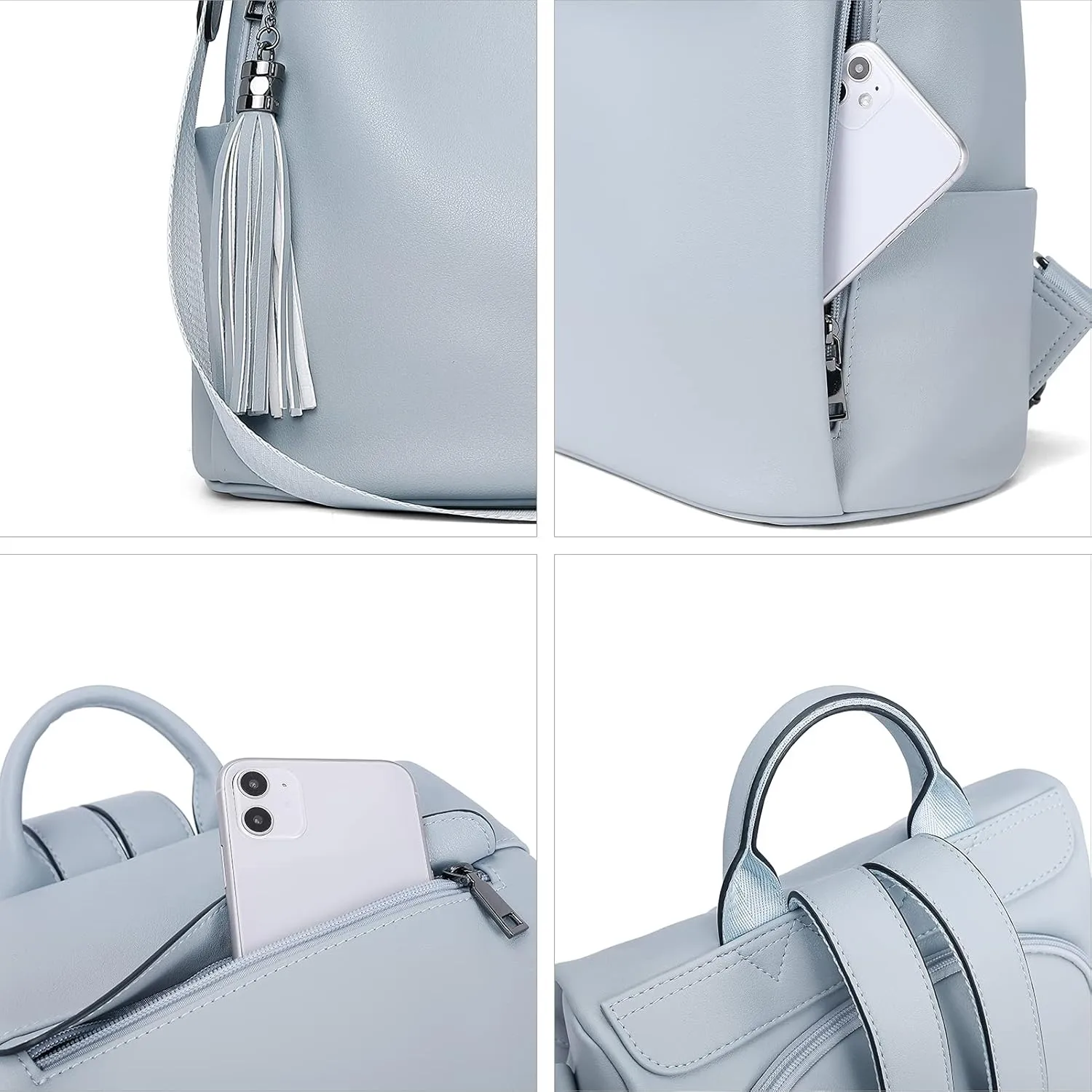 BROMEN Backpack Purse for Women Leather Anti-theft Travel Fashion Shoulder Bag Blue