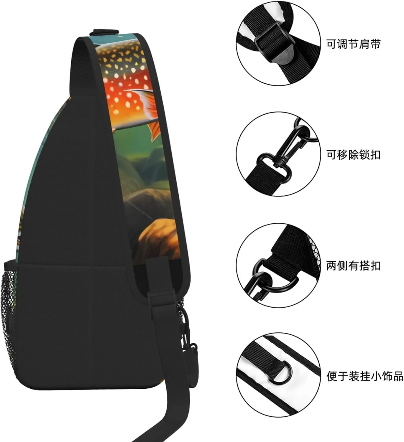 Brook Trout Fly Fishing Print Cross Chest Bag Diagonally For Short-Distance Travel And Daily Use