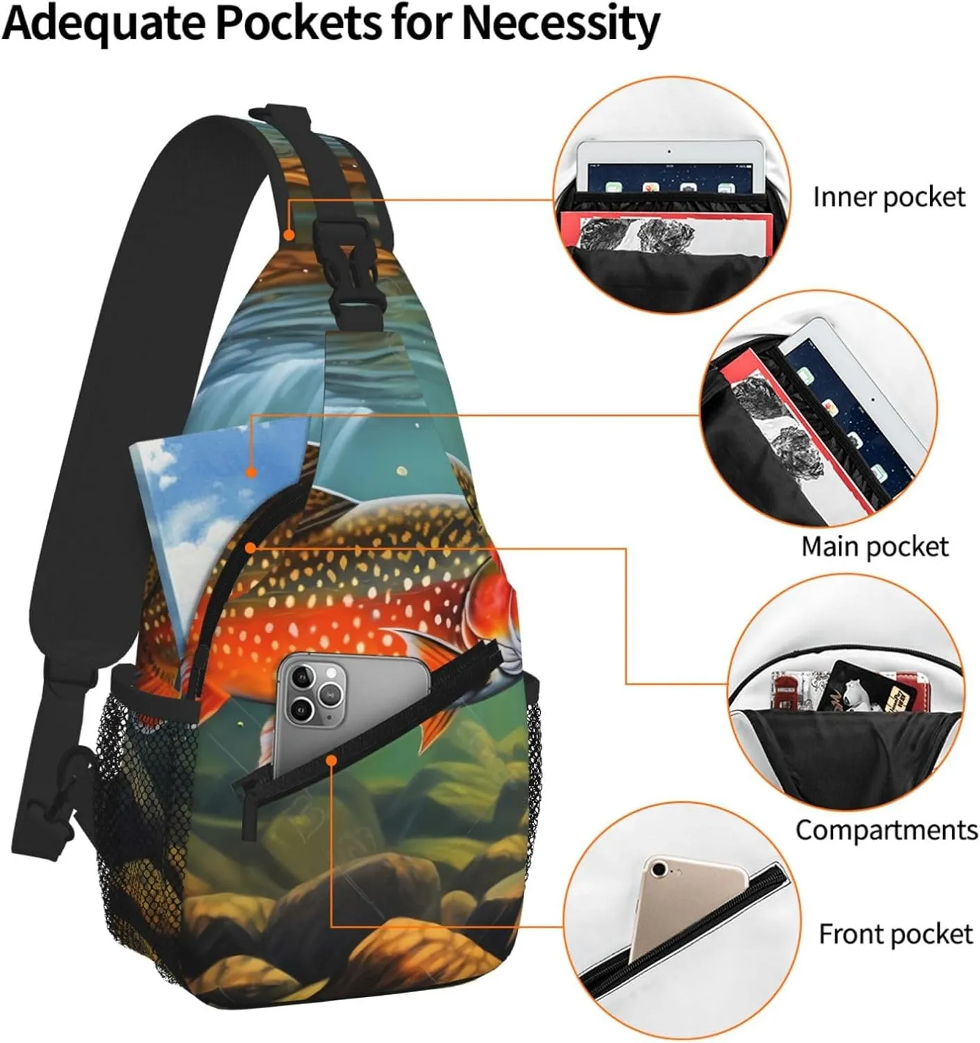 Brook Trout Fly Fishing Print Cross Chest Bag Diagonally For Short-Distance Travel And Daily Use