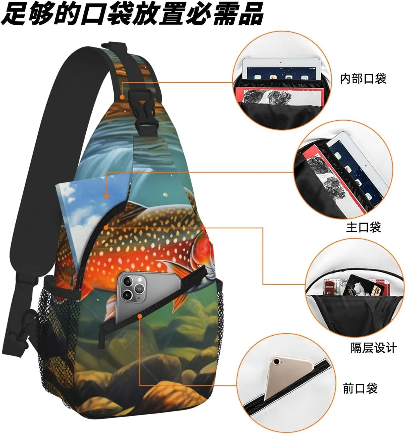 Brook Trout Fly Fishing Print Cross Chest Bag Diagonally For Short-Distance Travel And Daily Use