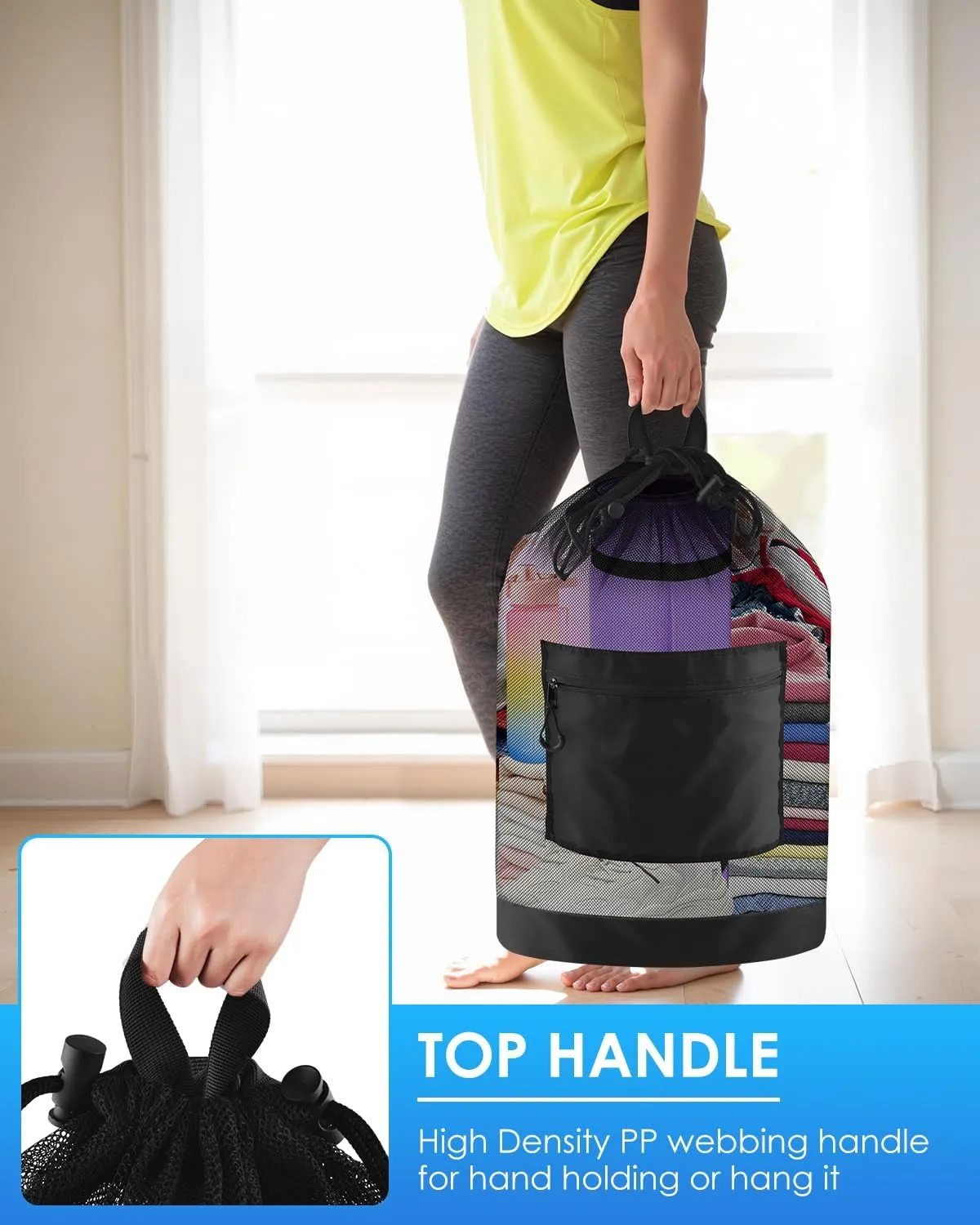 BROTOU Soccer Ball Bag with Double Shoulder Strap Large Mesh Sports Equipment Net Bag with Top Handle Heavy Duty Drawstring Bags Team Work for Basketball, Volleyball, Baseball, Swimming Gear