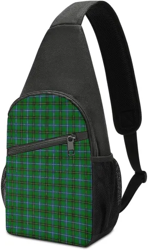 Brown Blue Tartan Plaid Portable Chest Bag, Large Capacity Single Shoulder Chest Bag