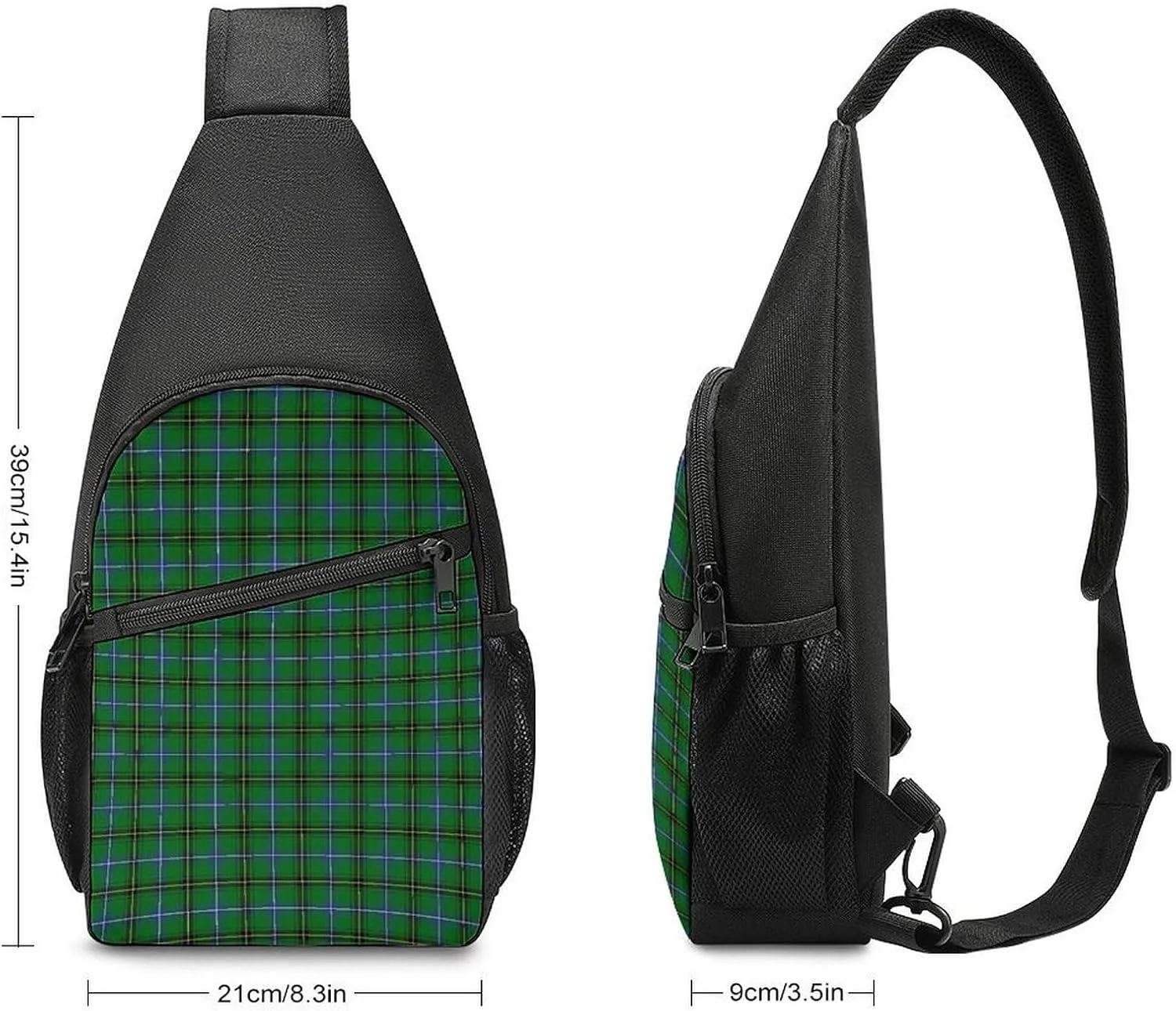 Brown Blue Tartan Plaid Portable Chest Bag, Large Capacity Single Shoulder Chest Bag
