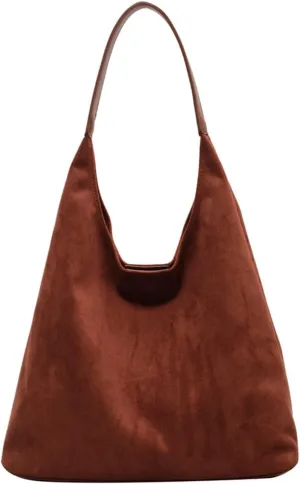 Brown Suede Shoulder Bag for Women - Ideal for Work & Shopping, Available in Tote & Slouchy Styles
