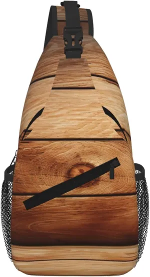 Brown Wooden Print Cross Chest Bag Diagonally For Short-Distance Travel And Daily Use