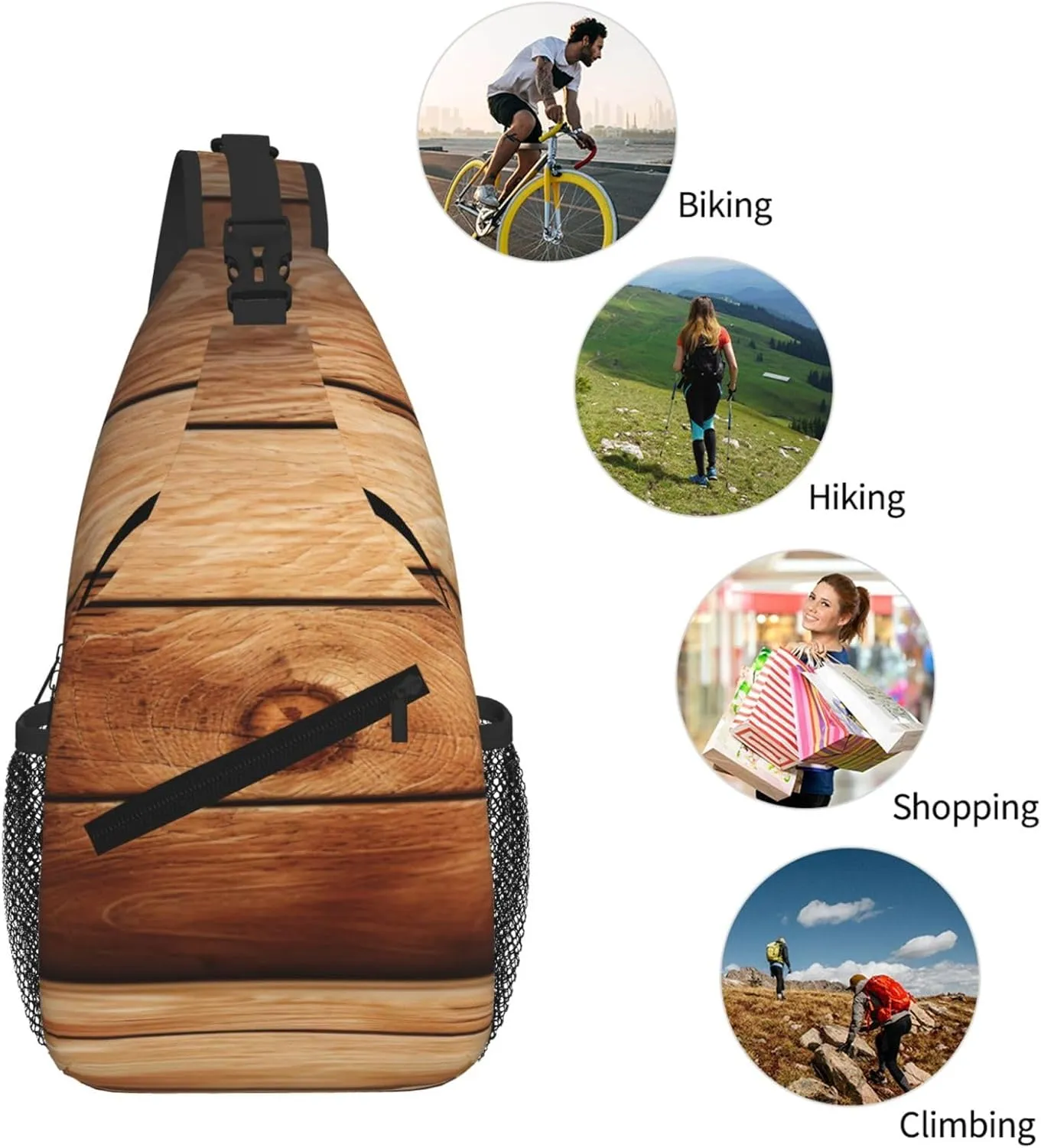 Brown Wooden Print Cross Chest Bag Diagonally For Short-Distance Travel And Daily Use
