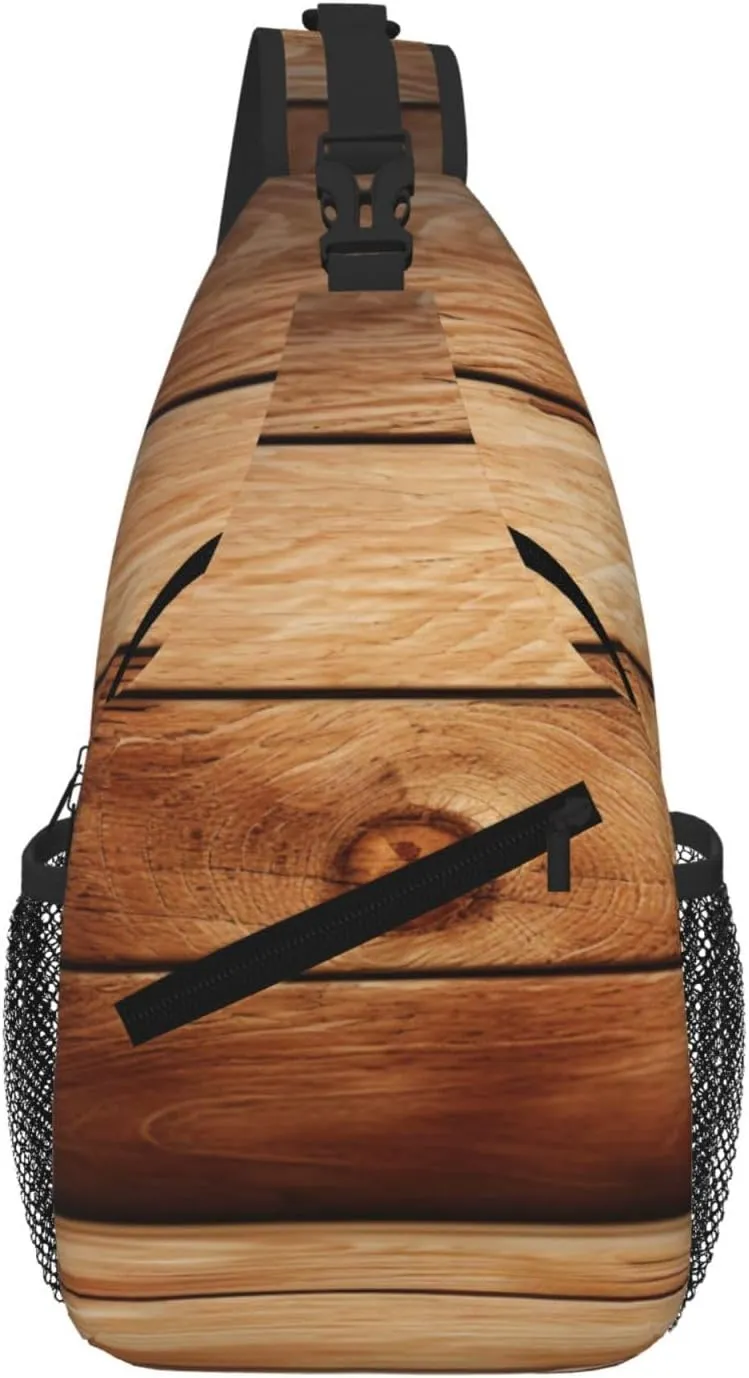 Brown Wooden Print Cross Chest Bag Diagonally For Short-Distance Travel And Daily Use