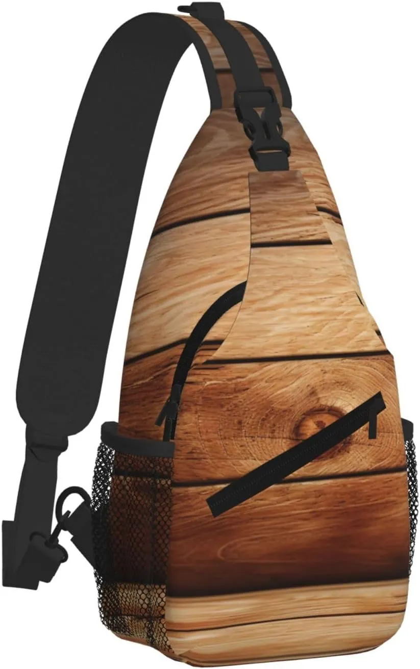 Brown Wooden Print Cross Chest Bag Diagonally For Short-Distance Travel And Daily Use