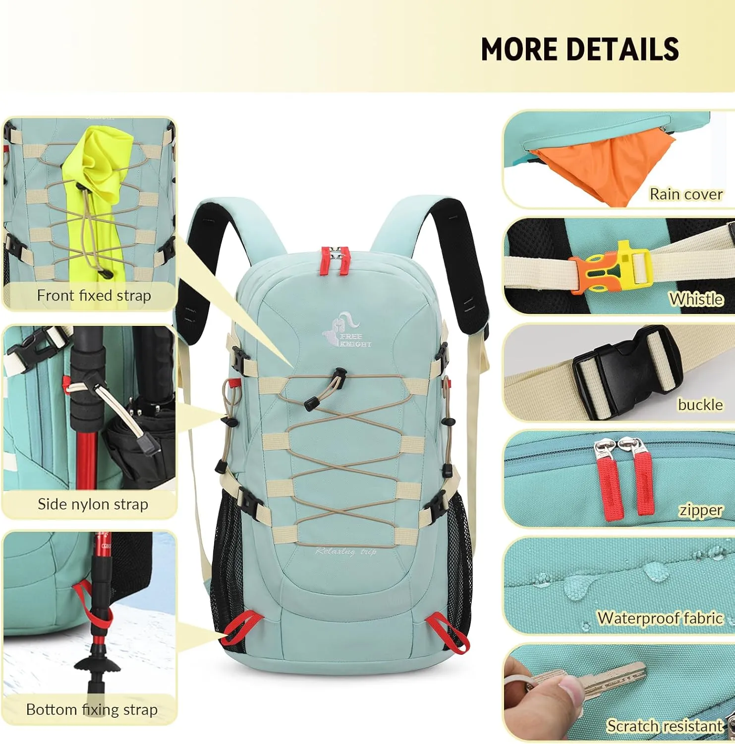 Bseash 40L Waterproof Hiking Backpack with Rain Cover, Outdoor Sport Travel Bag Daypack for Camping Climbing Skiing Cycling (Pea-green)