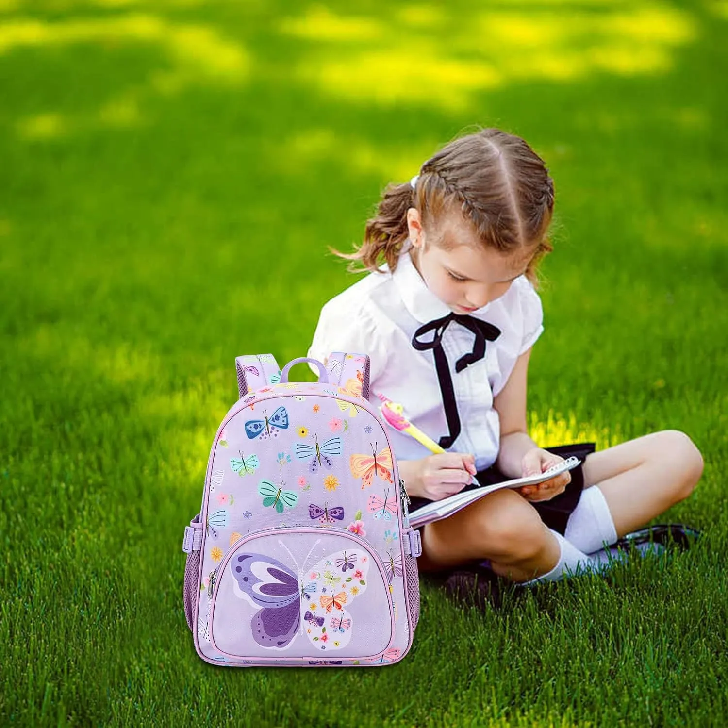 BTOOP Kids Backpack Girls School Backpacks Butterfly Preschool Kindergarten Toddler BookBag with Chest clip (Butterfly-Purple)