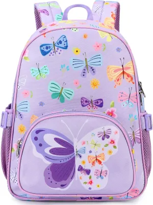 BTOOP Kids Backpack Girls School Backpacks Butterfly Preschool Kindergarten Toddler BookBag with Chest clip (Butterfly-Purple)