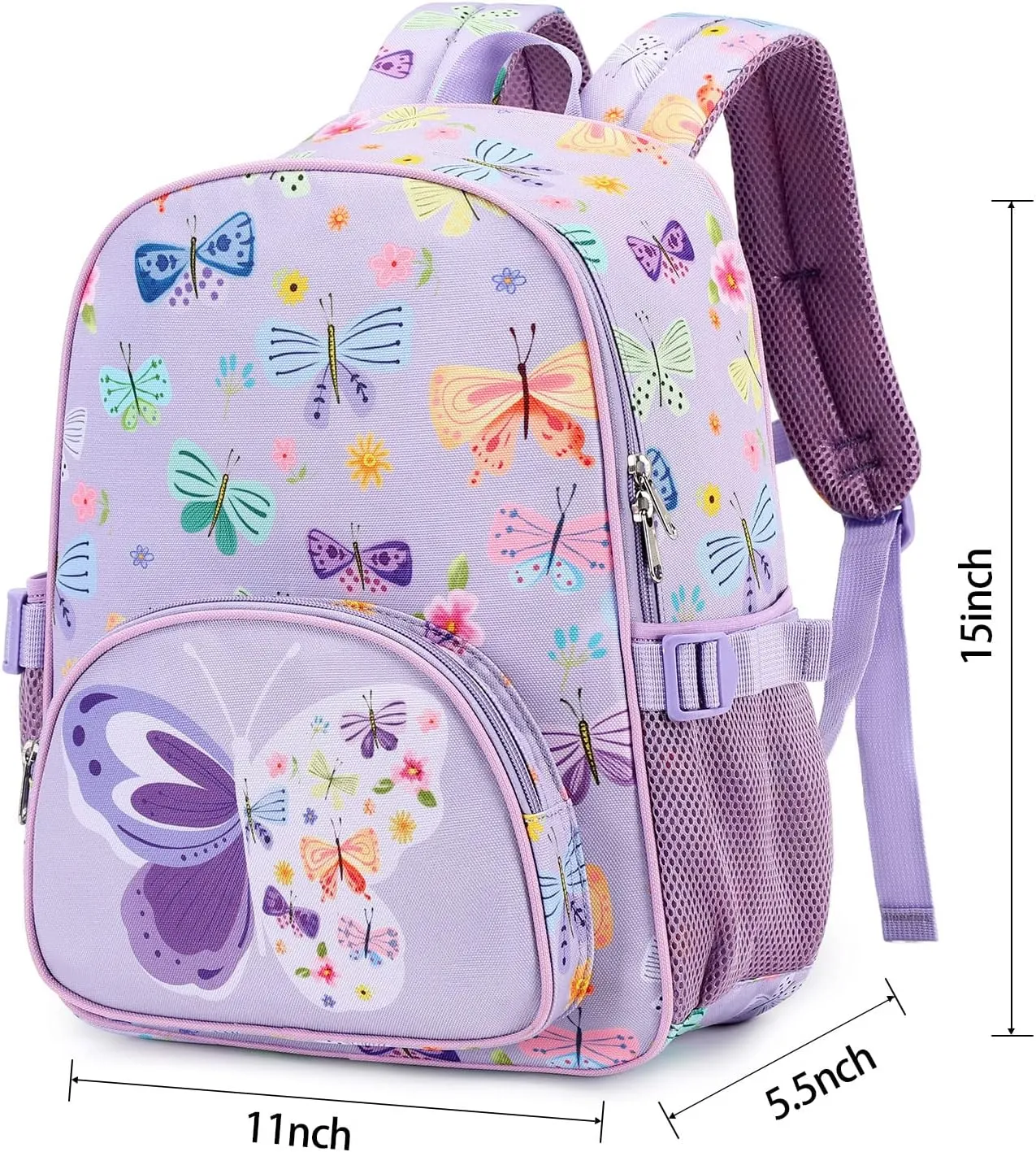 BTOOP Kids Backpack Girls School Backpacks Butterfly Preschool Kindergarten Toddler BookBag with Chest clip (Butterfly-Purple)
