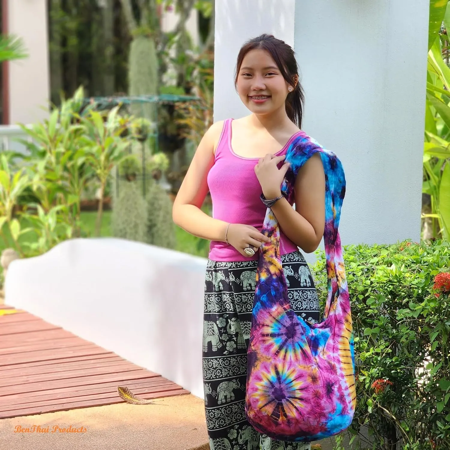 BTP! Tie Dye Sling Crossbody Shoulder Bag Purse Hippie Hobo Cotton Bohemian Colorful Firework