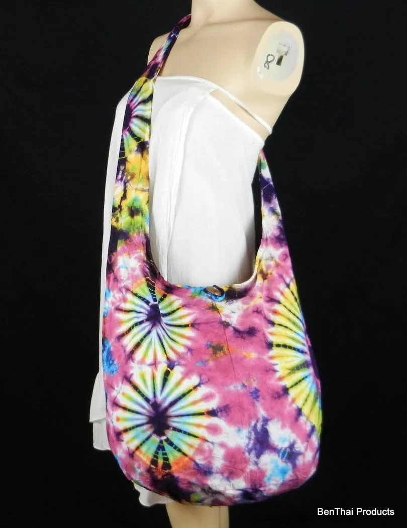 BTP! Tie Dye Sling Crossbody Shoulder Bag Purse Hippie Hobo Cotton Bohemian Colorful Firework