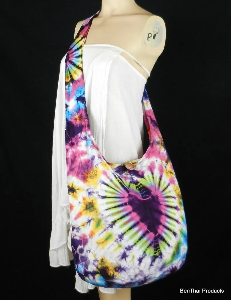 BTP! Tie Dye Sling Crossbody Shoulder Bag Purse Hippie Hobo Cotton Bohemian Colorful Firework