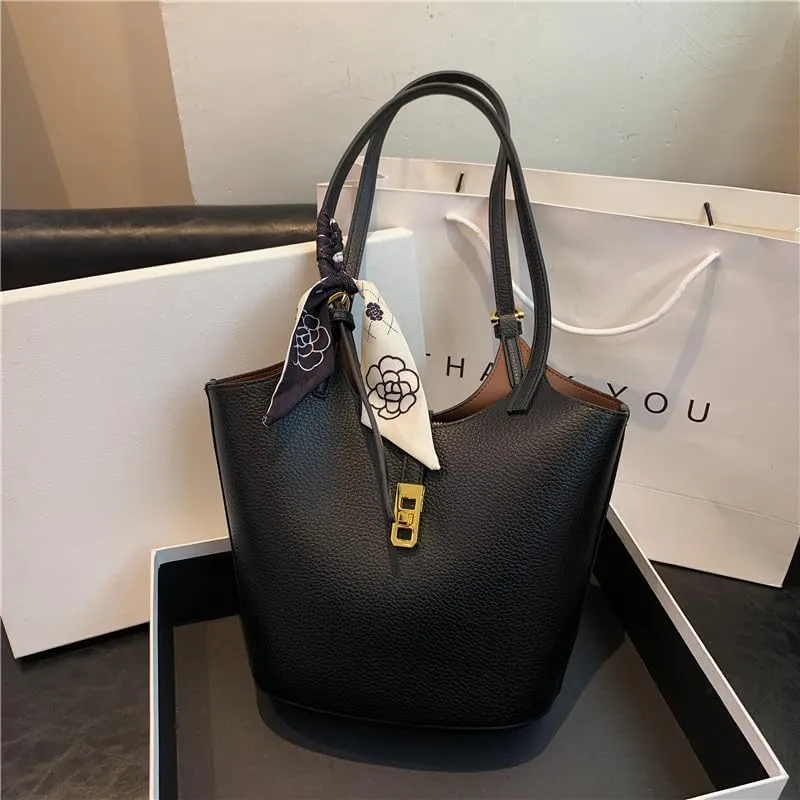 Bucket Bag for Women,Trendy Vintage Shoulde Tote Vegan Leather Handbag Designer Scoop Neck Hobo Purse with Silk/Pouch