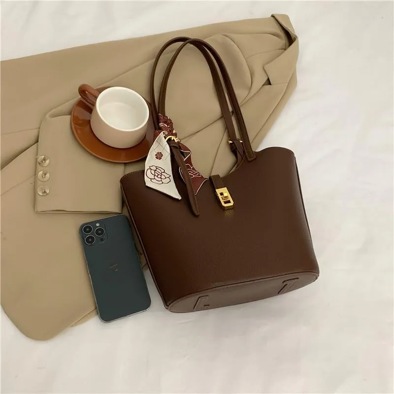 Bucket Bag for Women,Trendy Vintage Shoulde Tote Vegan Leather Handbag Designer Scoop Neck Hobo Purse with Silk/Pouch
