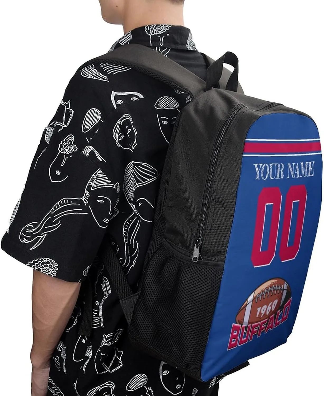 Buffalo Backpack Custom Name Number Laptop Shoulder Bag Bookbag Personalized Sports Gift for Men Women Boy Girl, 17 Inch