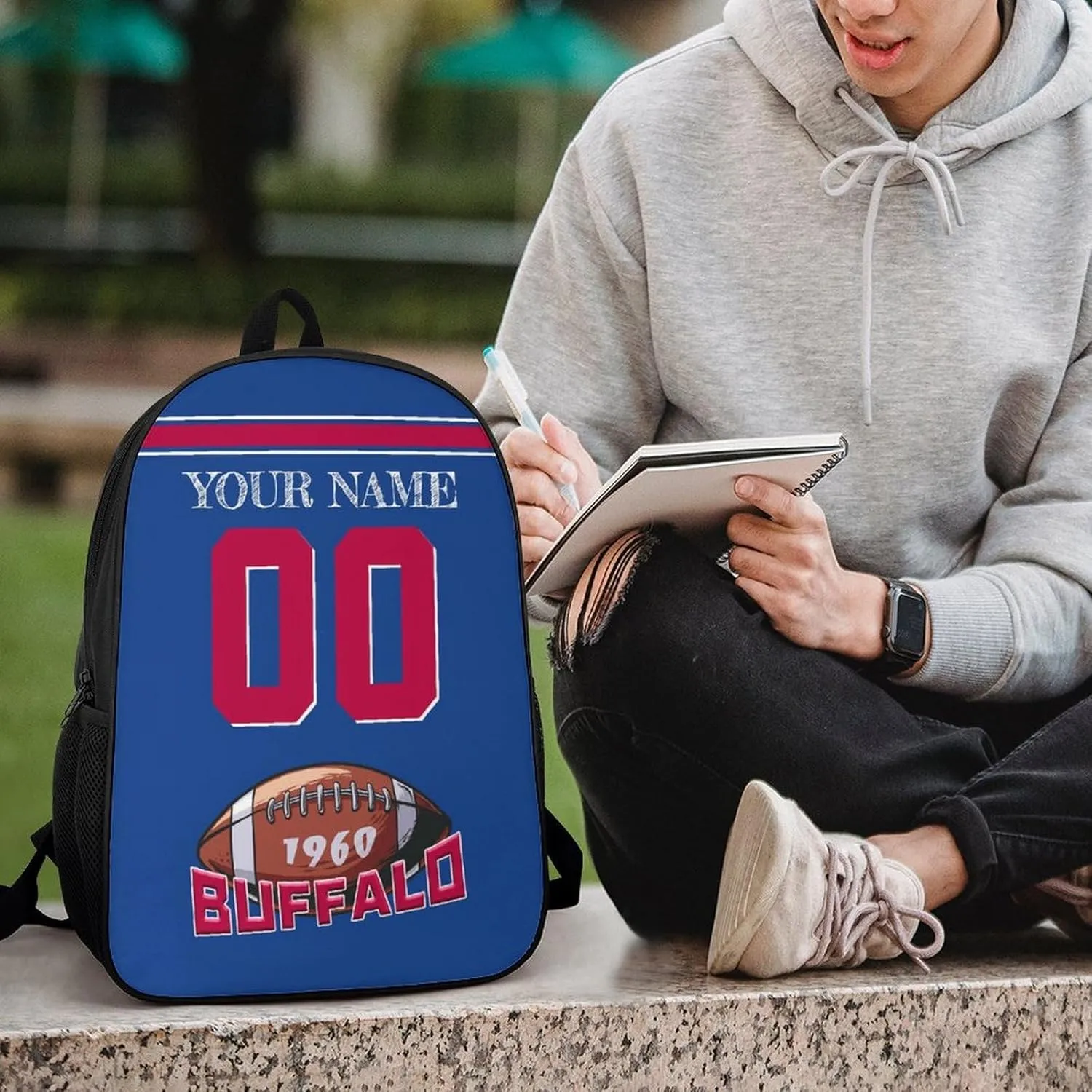 Buffalo Backpack Custom Name Number Laptop Shoulder Bag Bookbag Personalized Sports Gift for Men Women Boy Girl, 17 Inch