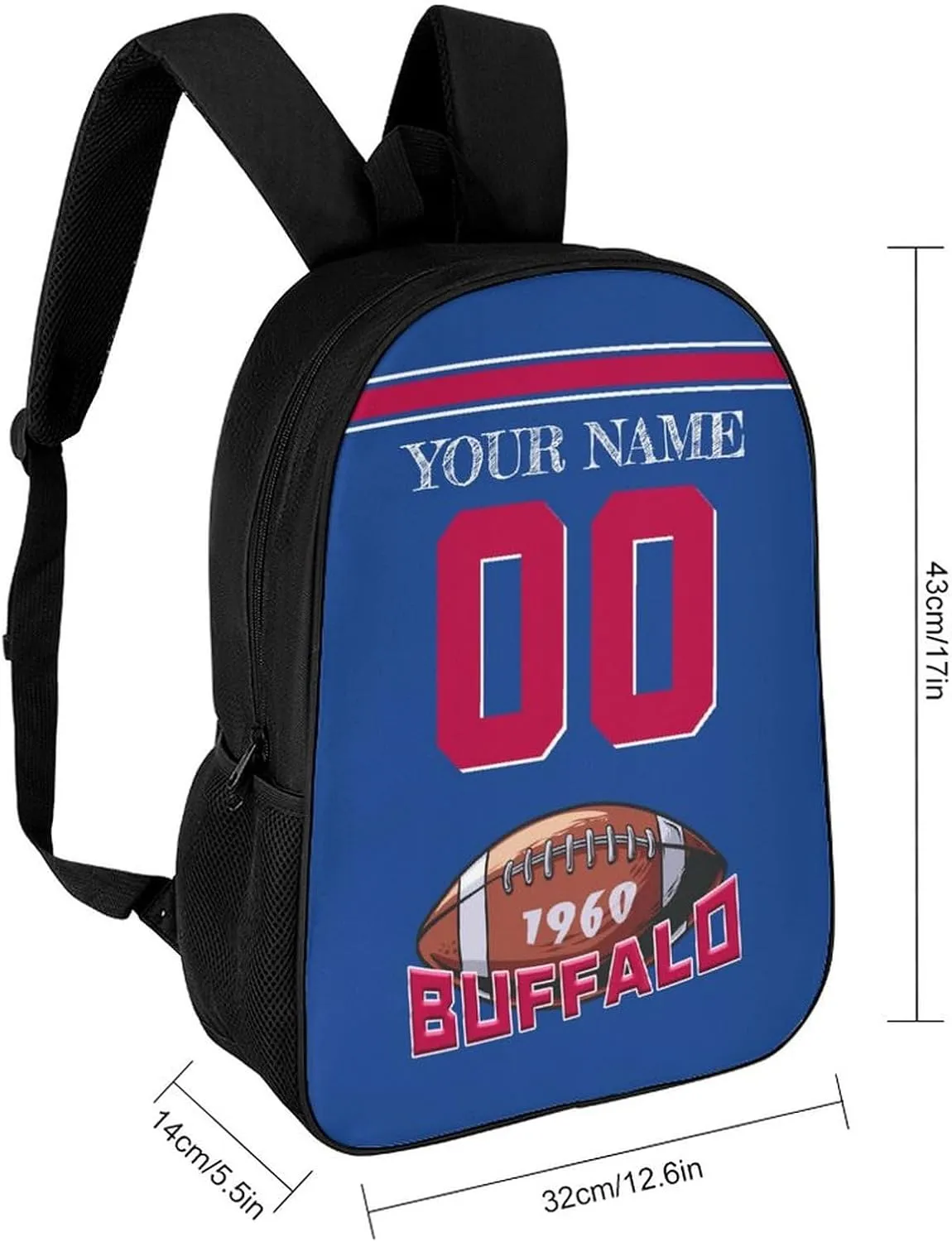 Buffalo Backpack Custom Name Number Laptop Shoulder Bag Bookbag Personalized Sports Gift for Men Women Boy Girl, 17 Inch