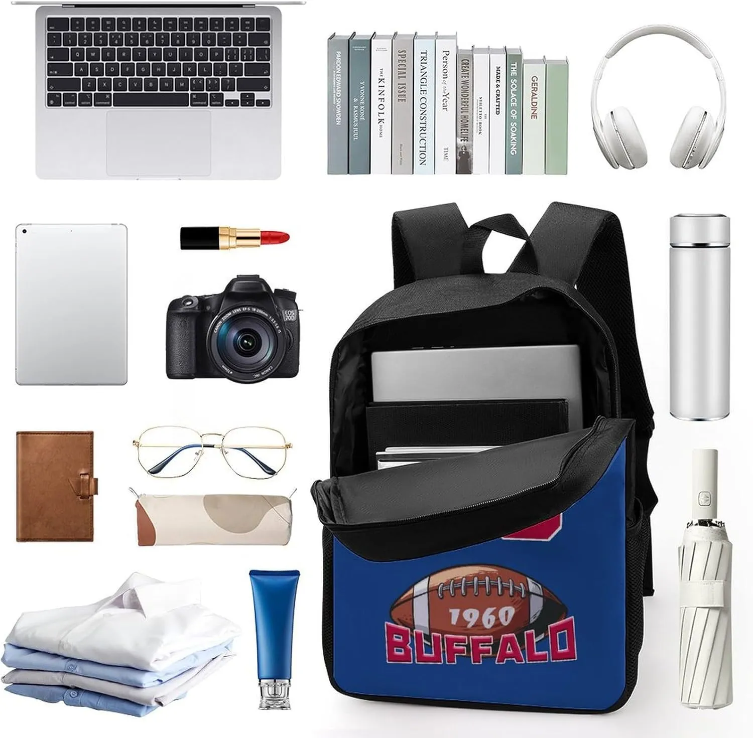 Buffalo Backpack Custom Name Number Laptop Shoulder Bag Bookbag Personalized Sports Gift for Men Women Boy Girl, 17 Inch
