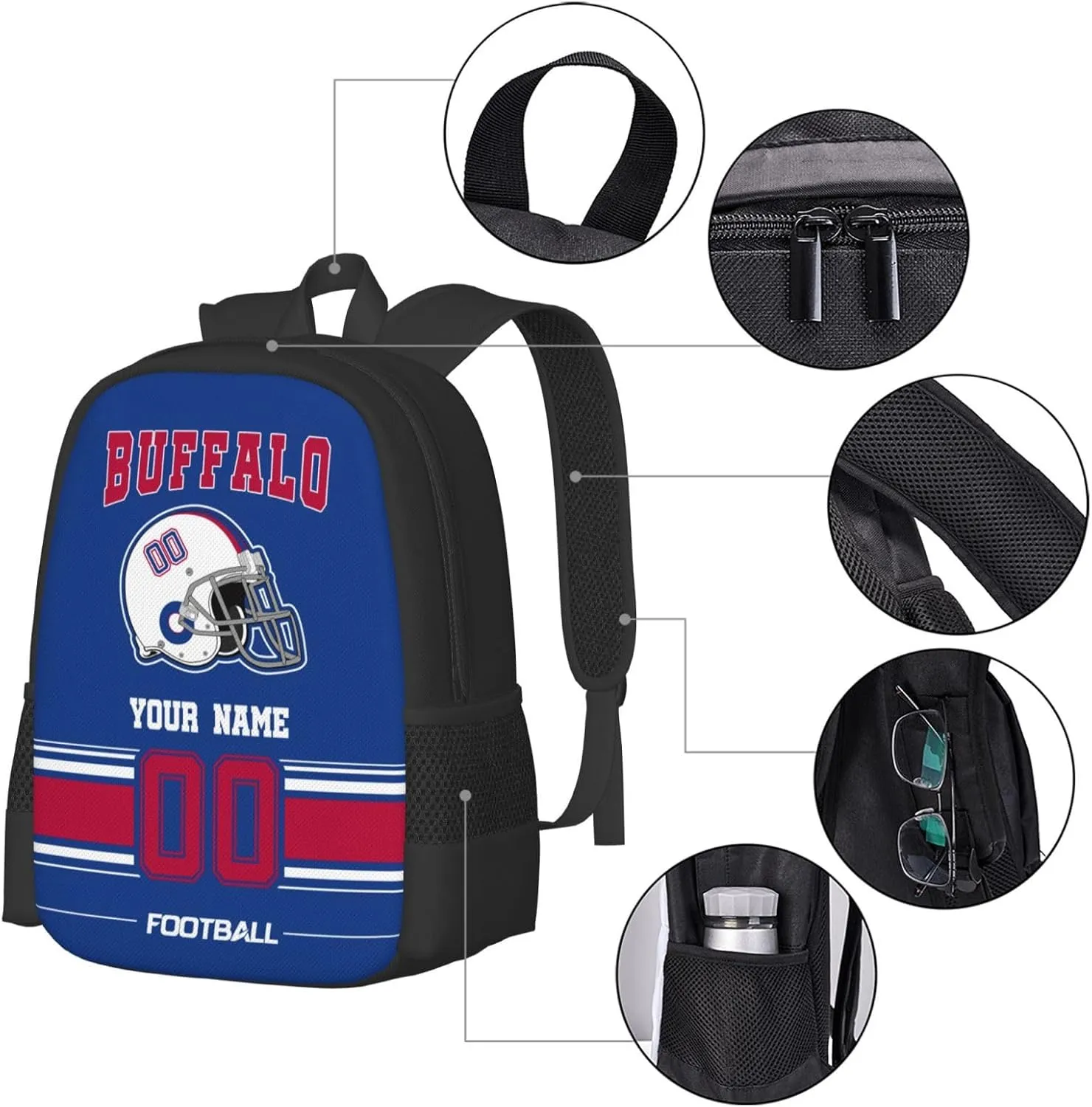 Buffalo Shoulder Backpack for Men Kids, Personalized High Capacity School Backpacks with Name Number Daily Use Laptop Bag Travel Bag