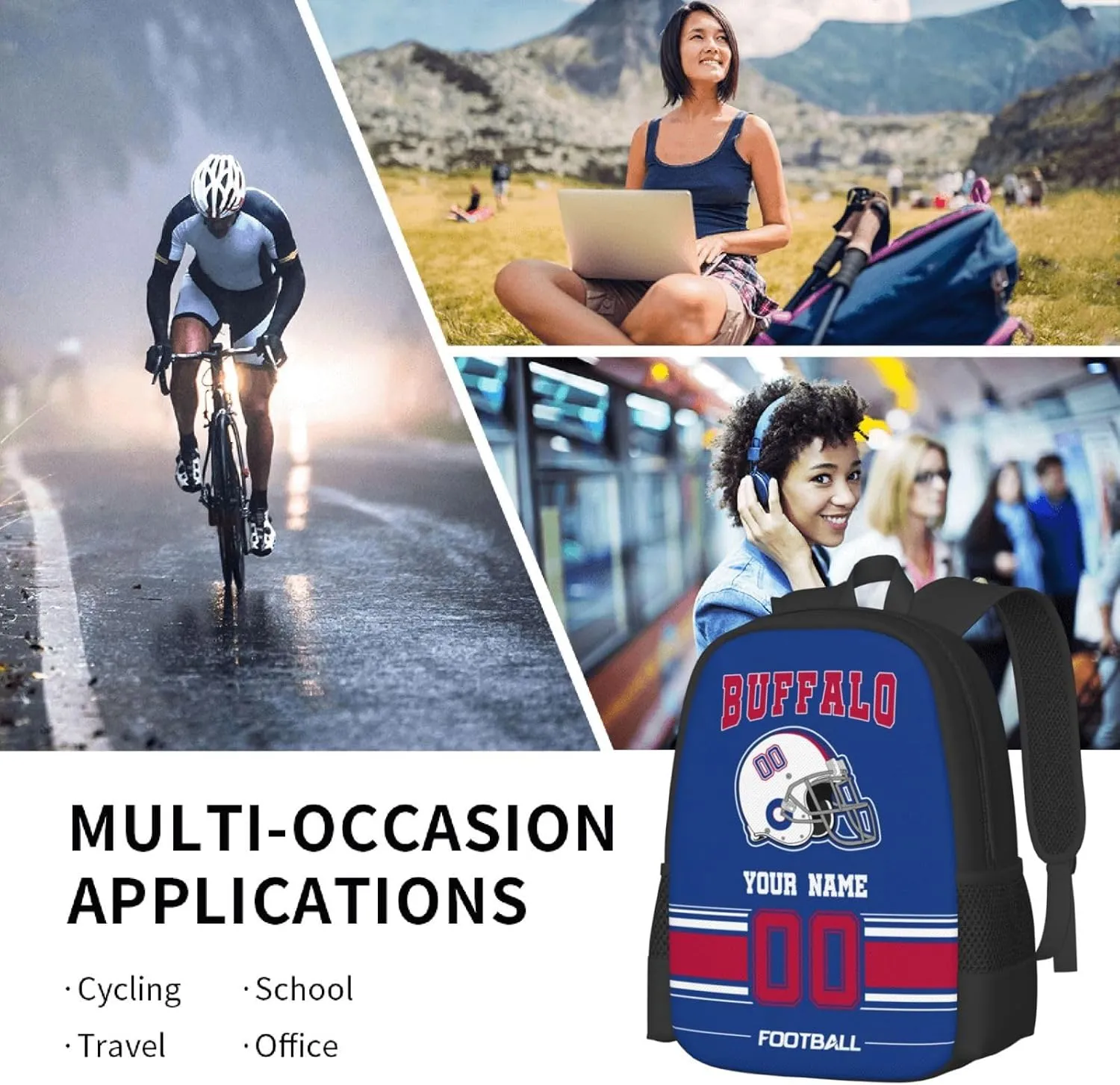 Buffalo Shoulder Backpack for Men Kids, Personalized High Capacity School Backpacks with Name Number Daily Use Laptop Bag Travel Bag