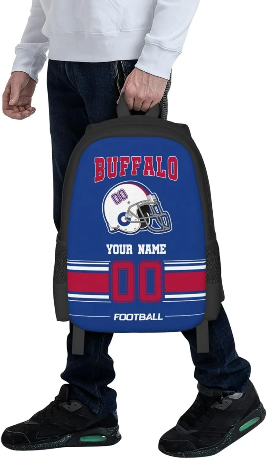 Buffalo Shoulder Backpack for Men Kids, Personalized High Capacity School Backpacks with Name Number Daily Use Laptop Bag Travel Bag