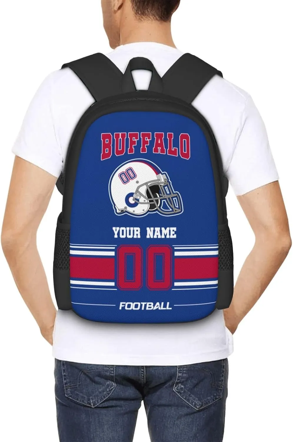 Buffalo Shoulder Backpack for Men Kids, Personalized High Capacity School Backpacks with Name Number Daily Use Laptop Bag Travel Bag