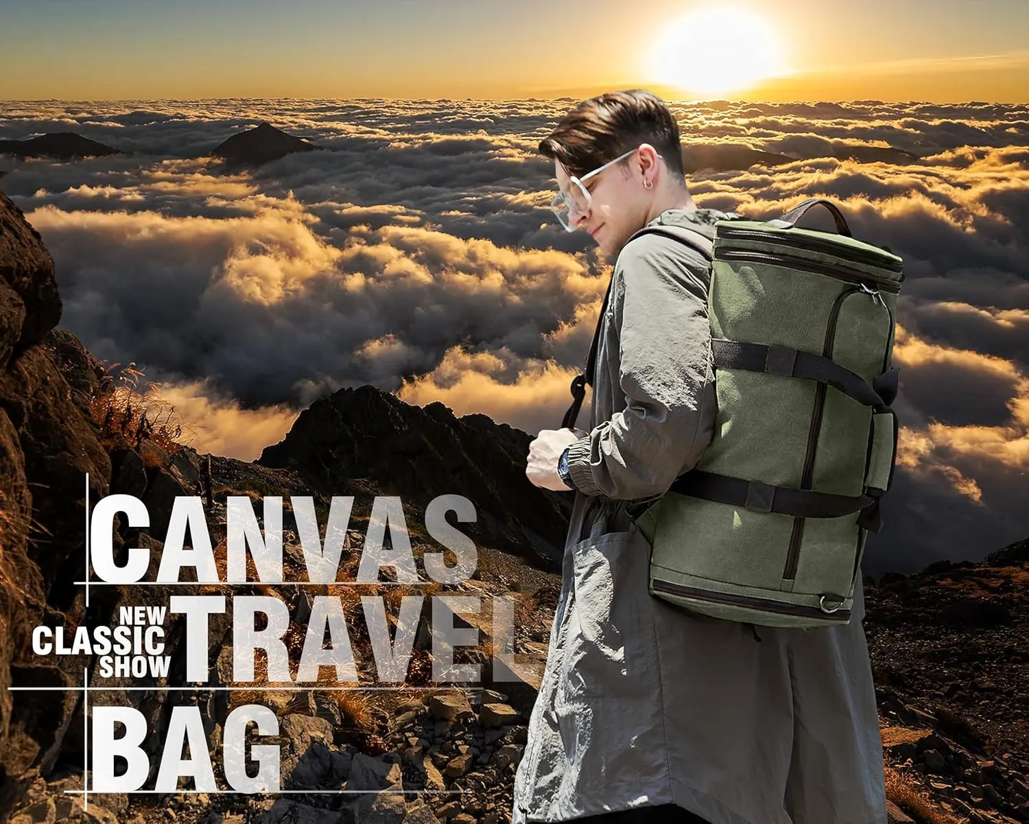 BUG Men Duffle Bag for Travel Canvas Backpack,58L Camping Overnight Bag with Shoes Compartment (Army Green)