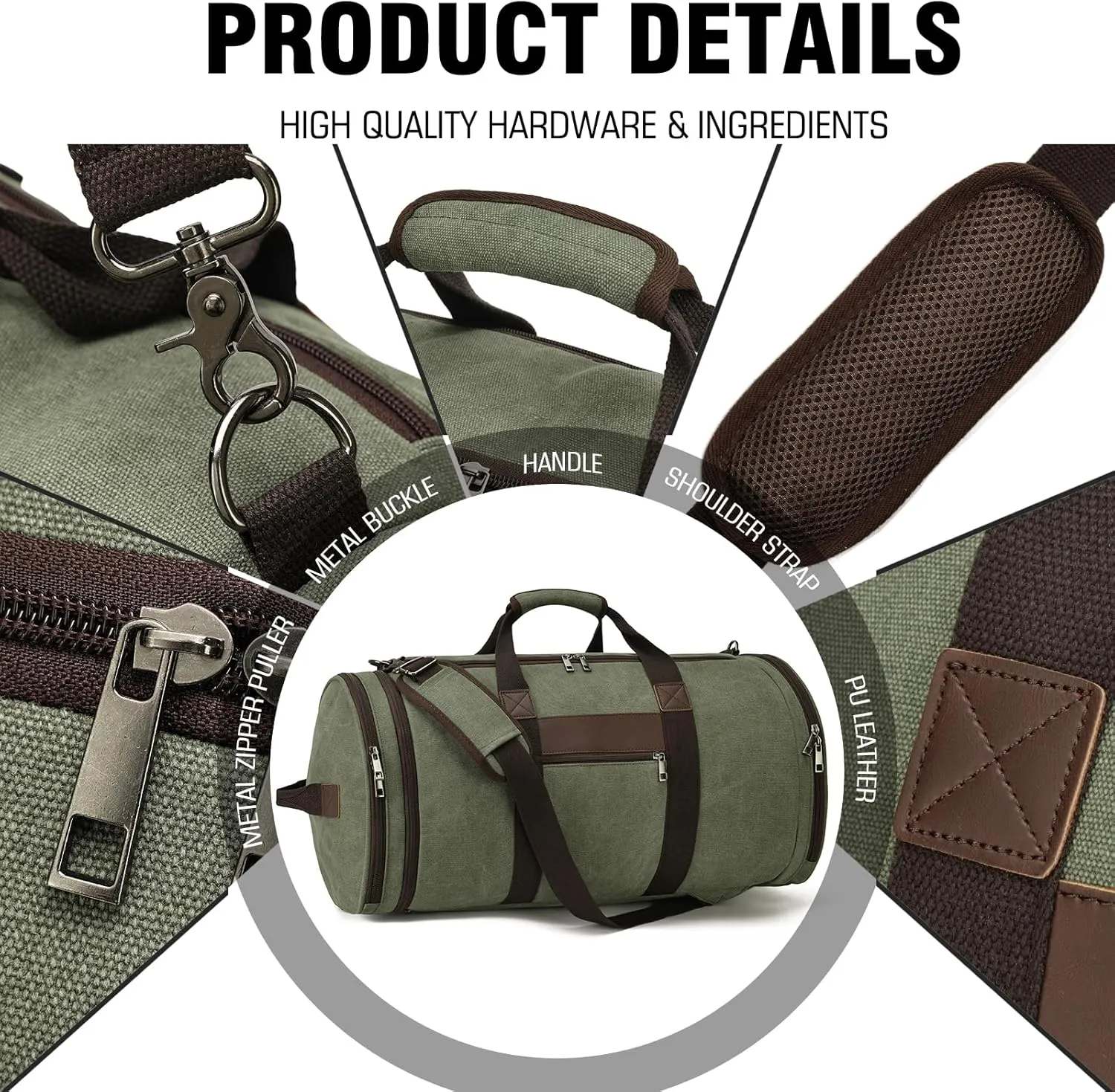 BUG Men Duffle Bag for Travel Canvas Backpack,58L Camping Overnight Bag with Shoes Compartment (Army Green)