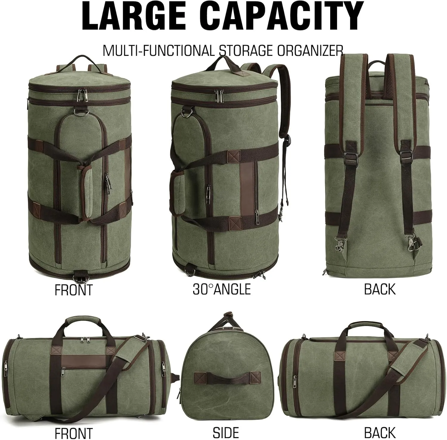BUG Men Duffle Bag for Travel Canvas Backpack,58L Camping Overnight Bag with Shoes Compartment (Army Green)