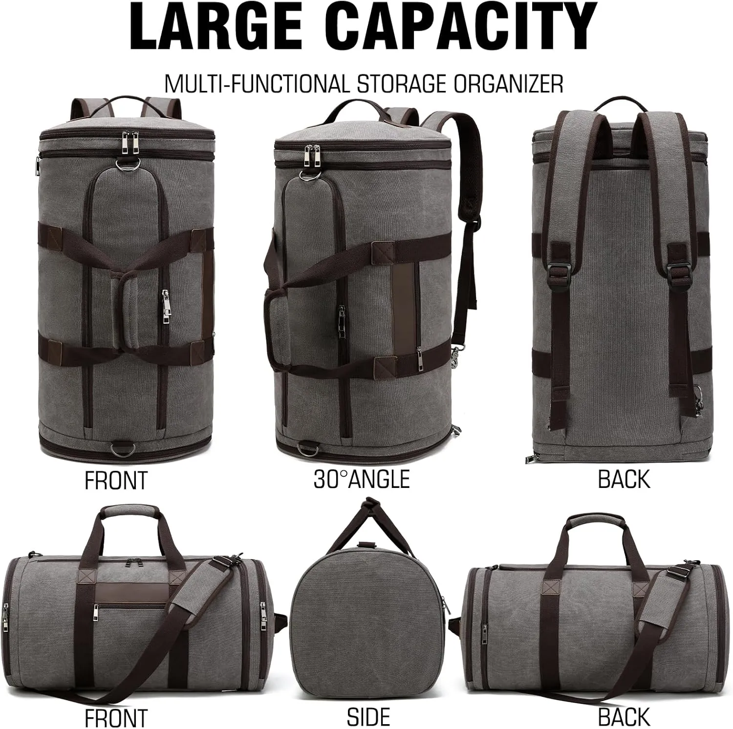 BUG Men Duffle Bag for Travel Canvas Backpack,58L Camping Overnight Bag with Shoes Compartment (Grey)