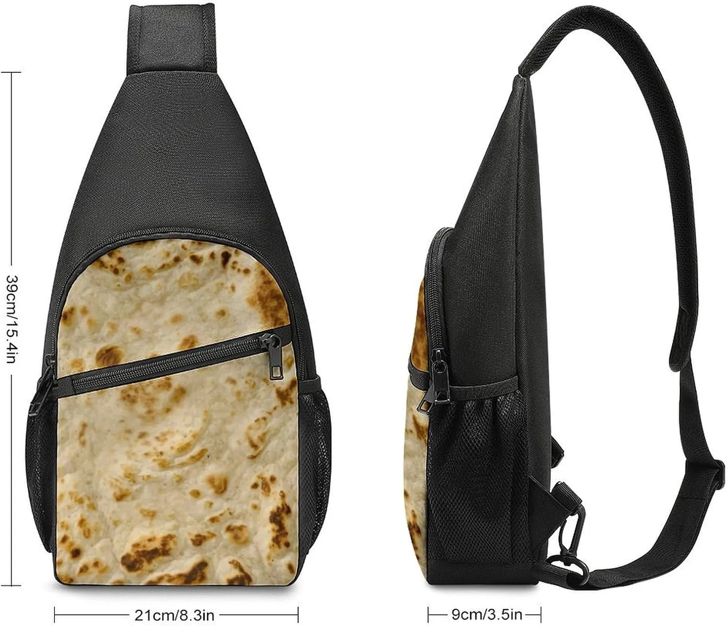 Burritos Giant Tortilla Chest Bag with Mesh Pockets on Both Sides And Main Bag Design