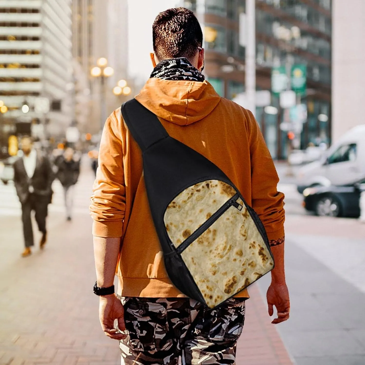 Burritos Giant Tortilla Chest Bag with Mesh Pockets on Both Sides And Main Bag Design