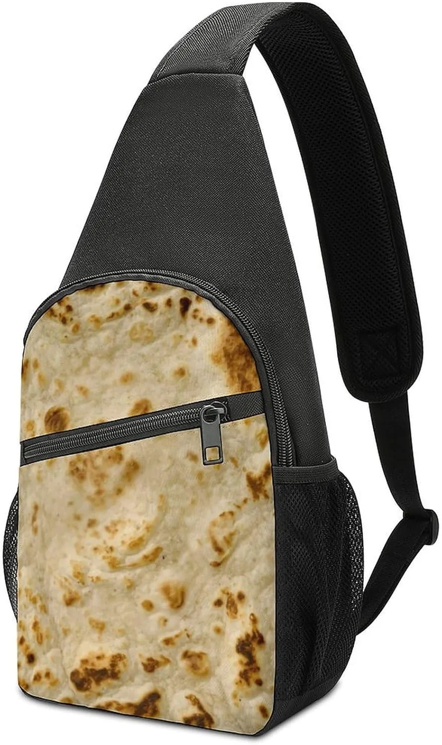 Burritos Giant Tortilla Chest Bag with Mesh Pockets on Both Sides And Main Bag Design