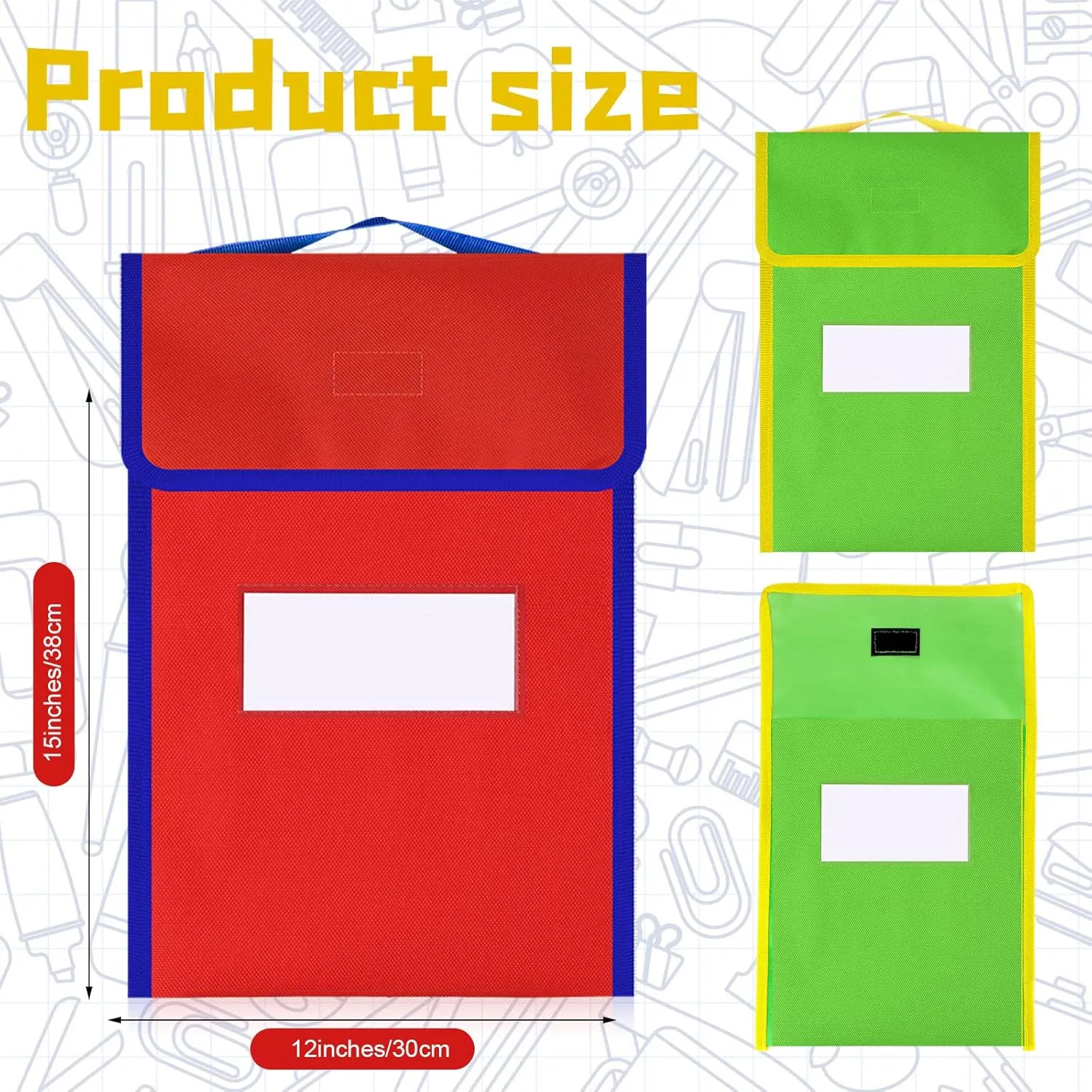 Buryeah Large Book Bags for Classroom Book Pouches Bulk for Student Kids School 12 x 15 Inch Nylon Reading Bags with Clear Name Tag and Handle(16 Pcs)