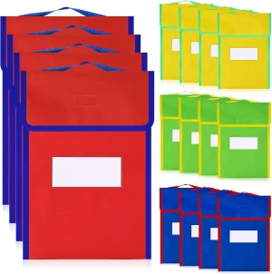 Buryeah Large Book Bags for Classroom Book Pouches Bulk for Student Kids School 12 x 15 Inch Nylon Reading Bags with Clear Name Tag and Handle(16 Pcs)
