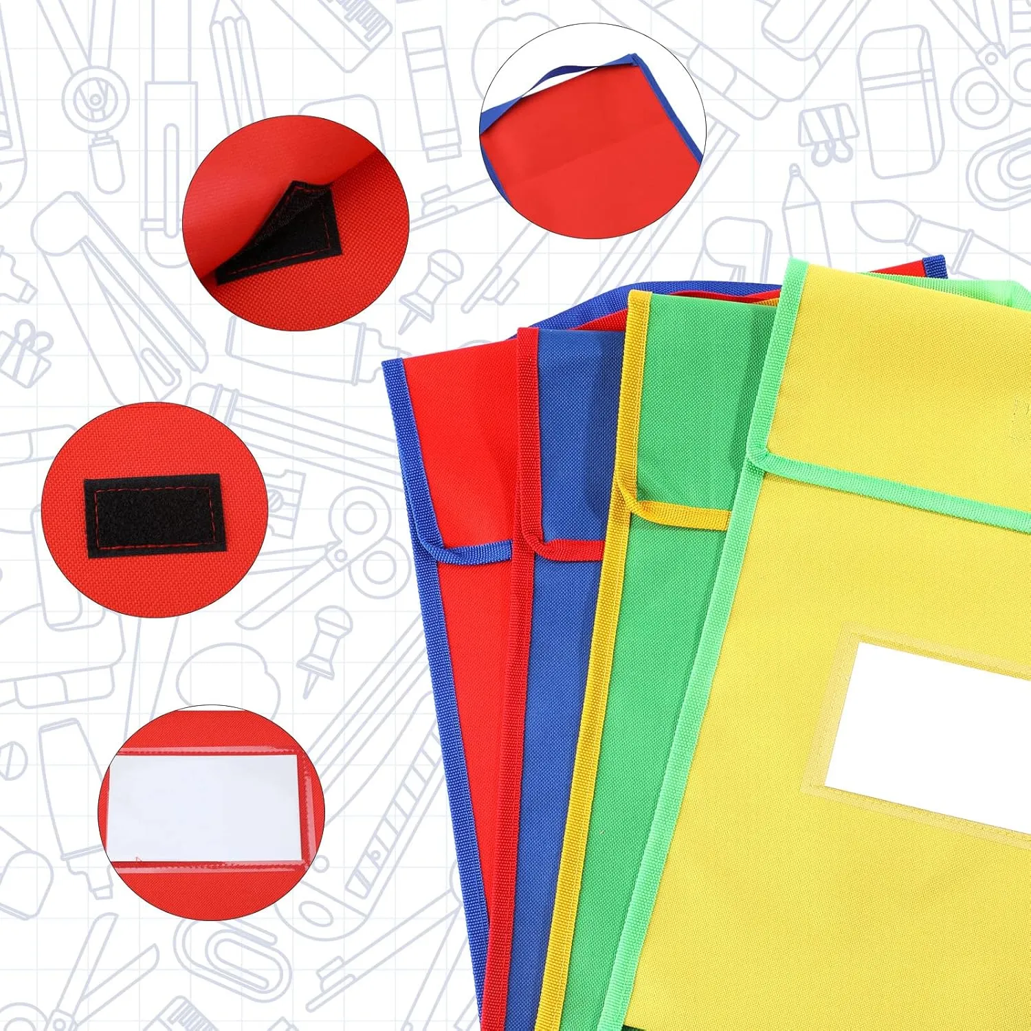 Buryeah Large Book Bags for Classroom Book Pouches Bulk for Student Kids School 12 x 15 Inch Nylon Reading Bags with Clear Name Tag and Handle(16 Pcs)