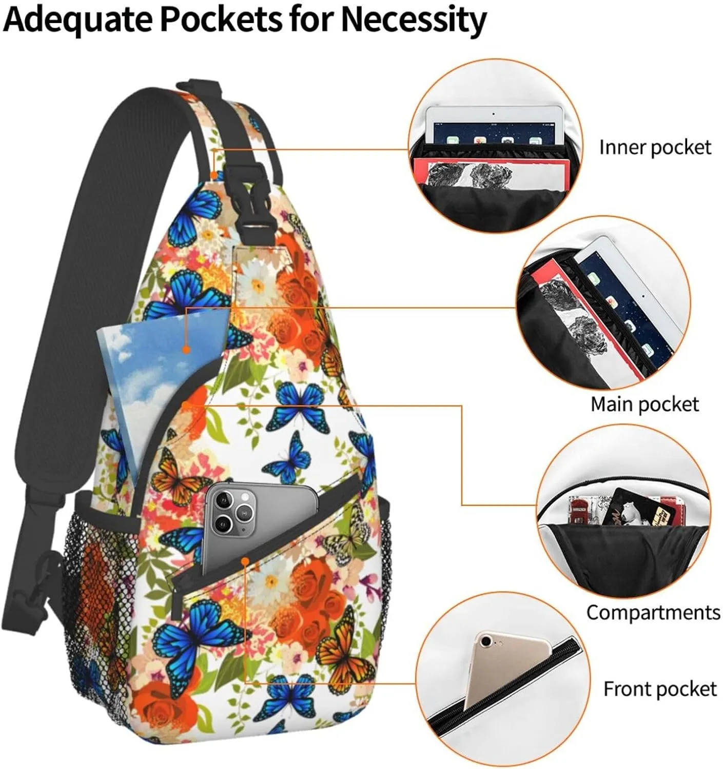 Butterfly Sling Backpack Chest Bag Crossbody Shoulder Bag Gym Cycling Travel Hiking Daypack For Men Women
